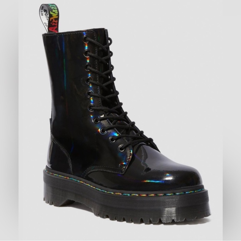 Dr Martens Jadon Hi 10 Eye Size 8 M Black Rainbow Holographic Combat Boots